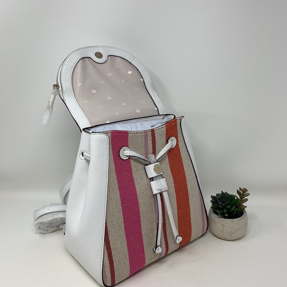 Kate Spade Leila Stripe Canvas MD Flap Backpack - Picture 7 of 10